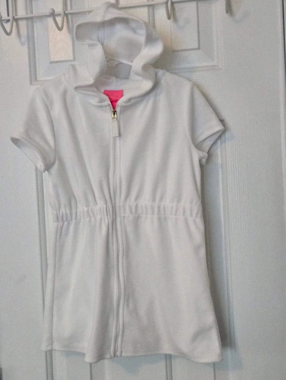 Lilly Pulitzer Kids White Hooded Zip Dress Terry Swim Cover Up Size S